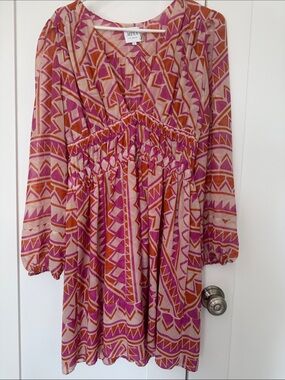 Misa Los Angeles Pink & Orange Geometric Smock Dress